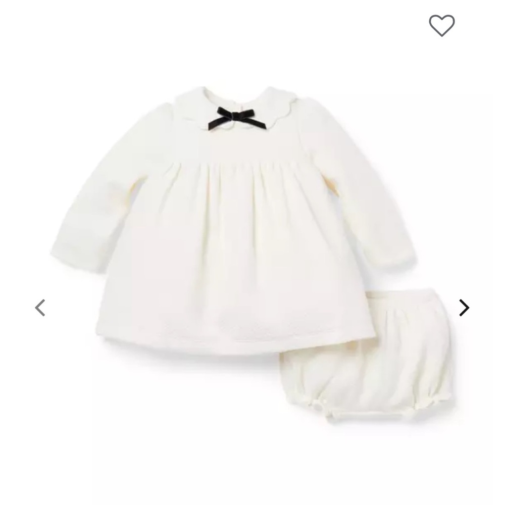 Janie & Jack cream & sugar w black bows matching set, tights and beret, 6-12 mo